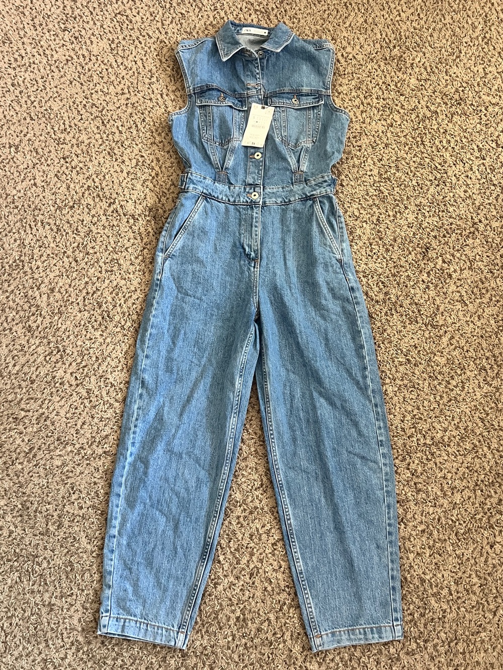 NWT Zara Womens Denim Jean jumpsuit overalls size Small - Picture 2 of 6